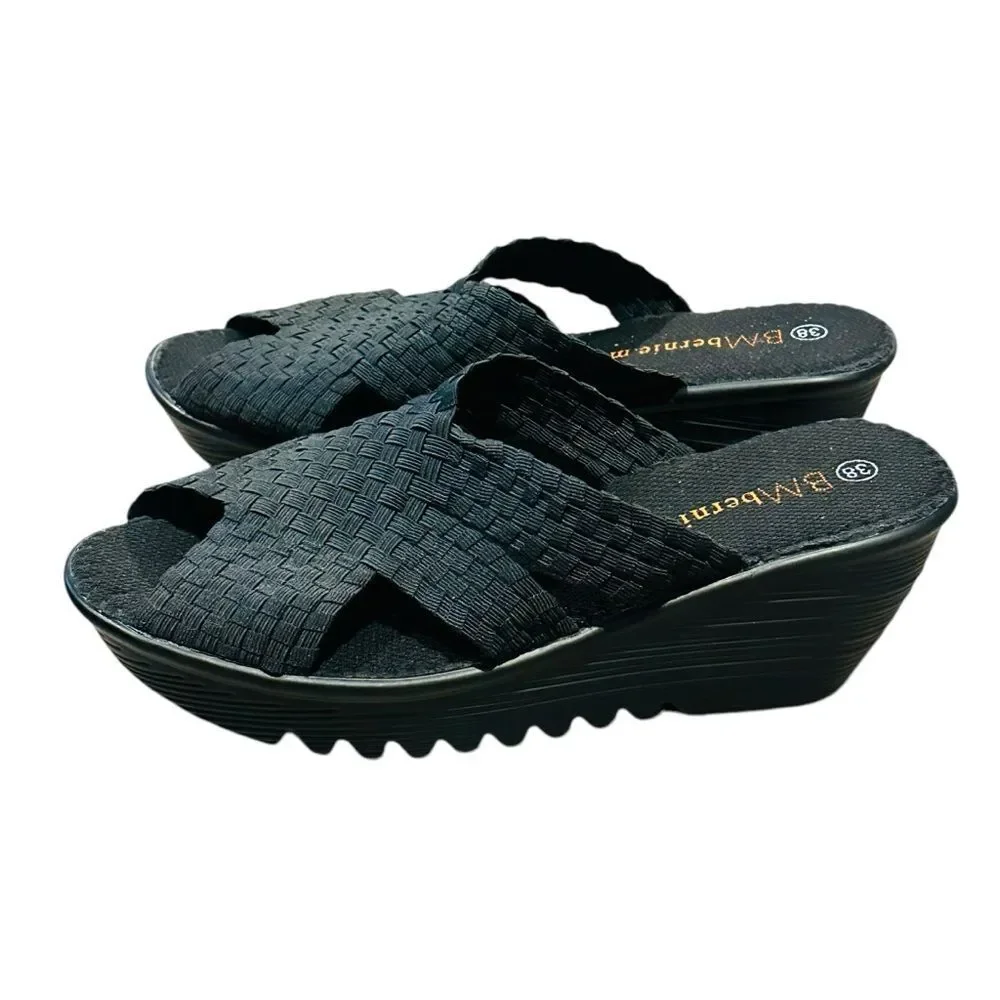 Bernie Mev Black Woven Wedges - Size 38 (7-8)